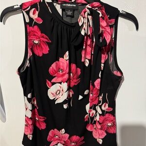 Liz Claiborne Black and Pink Floral Blouse